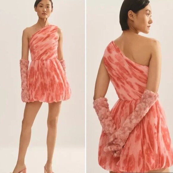 NWT Anthropologie Hutch One Shoulder Floral Tulle Pink Puffer Watercolor Romper - Picture 2 of 13